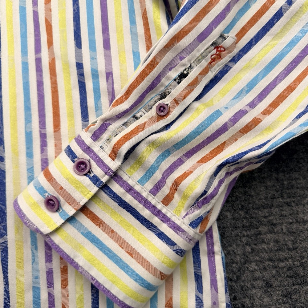 Robert Graham L/S‎ Colorful Stripes Paisley Shirt Men's 3XL Dinosaur Flip Cuff - Picture 5 of 7